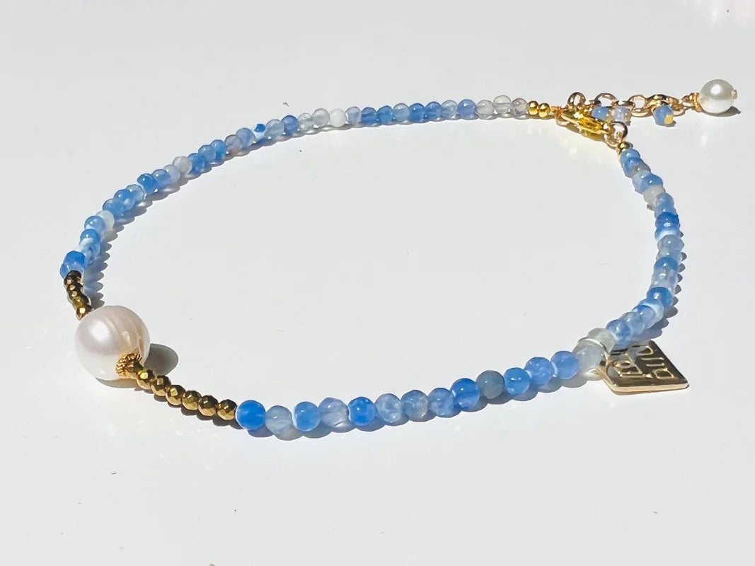 SKY BLUE AGATE  AND GOLDEN HEMATITE CHOKER