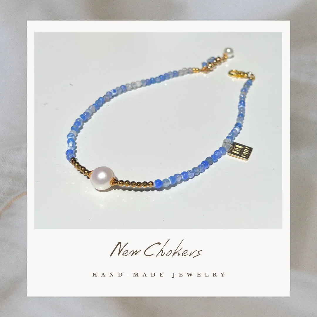 SKY BLUE AGATE  AND GOLDEN HEMATITE CHOKER