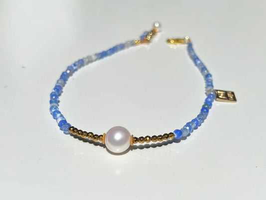 SKY BLUE AGATE  AND GOLDEN HEMATITE CHOKER